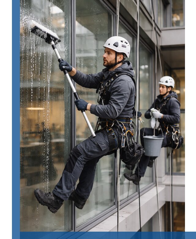 Профессиональная мойка витражей промышленными альпинистами в Солнечногорске