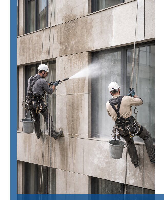 Послестроительная мойка фасада промышленным альпинизмом в Солнечногорске