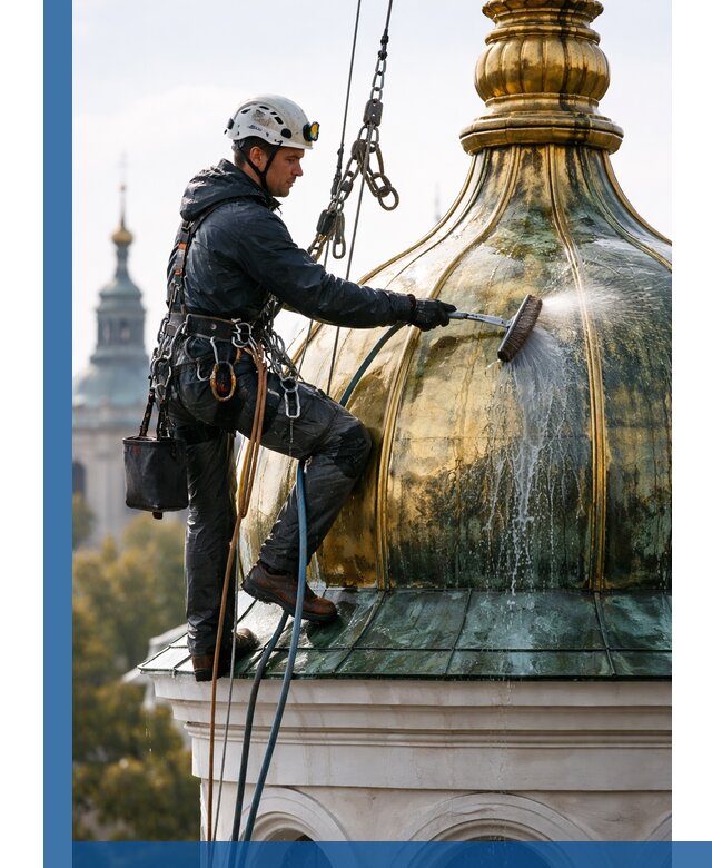 Профессиональная мойка куполов и шпилей высотными альпинистами в Солнечногорске