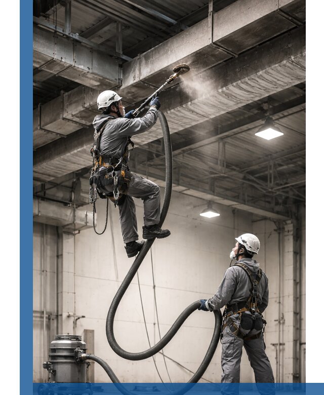 Обеспыливание потолочных конструкций в Солнечногорске промышленным альпинизмом