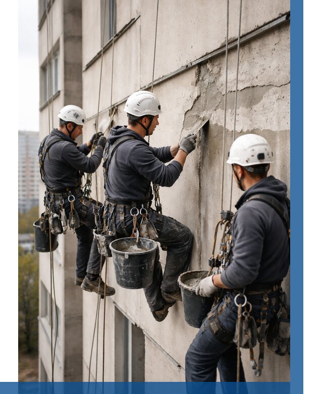 Ремонт бетонных элементов фасада в Солнечногорске от 2602 р. | ВЫСОТНИК-Слн