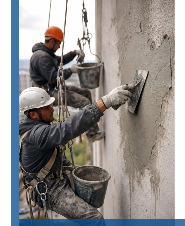 Штукатурка фасада на высоте в Солнечногорске профессиональные работы