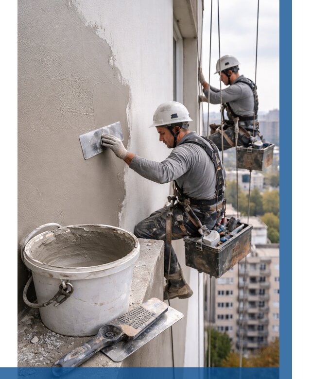 Шпаклевка фасада на высоте в Солнечногорске от 729 р. | ВЫСОТНИК-Слн