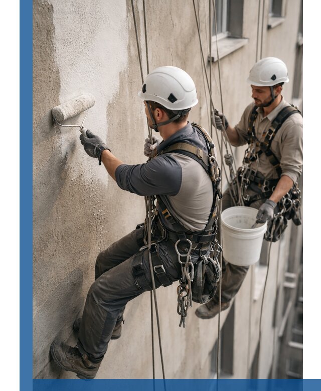 Грунтовка фасада на высоте в Солнечногорске промышленными альпинистами