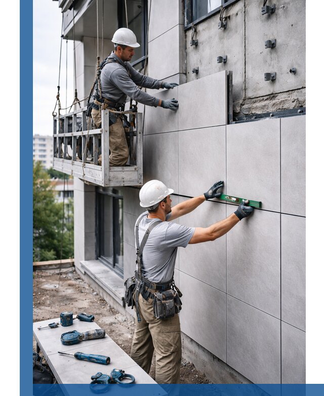 Монтаж керамогранита на фасад в Солнечногорске под ключ с гарантией качества