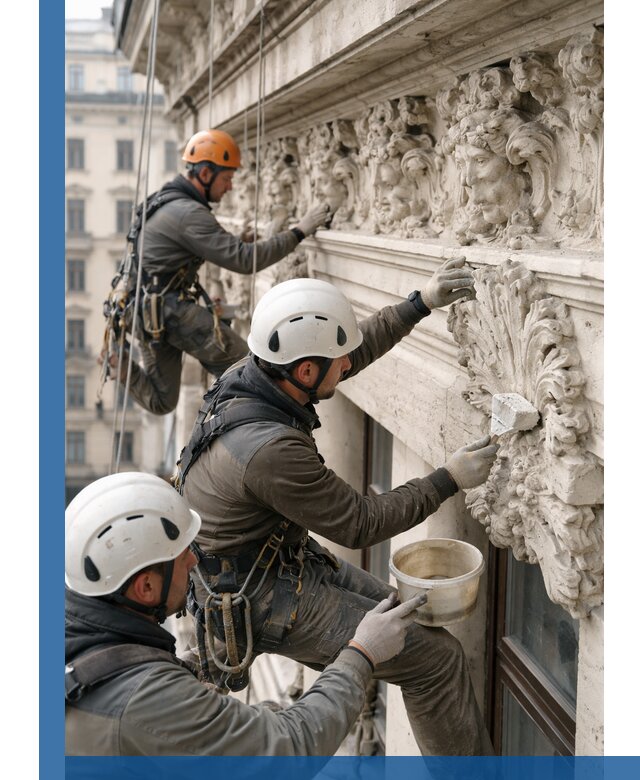 Реставрация фасадной лепнины с высотными работами в Солнечногорске