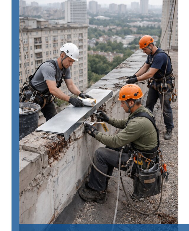 Ремонт парапета на кровле в Солнечногорске, высотные работы с гарантией