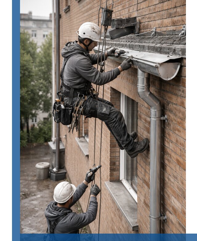 Монтаж водосточной системы на здании в Солнечногорске под ключ