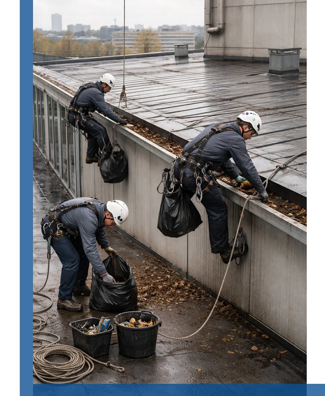 Очистка кровли по периметру в Солнечногорске силами промышленных альпинистов