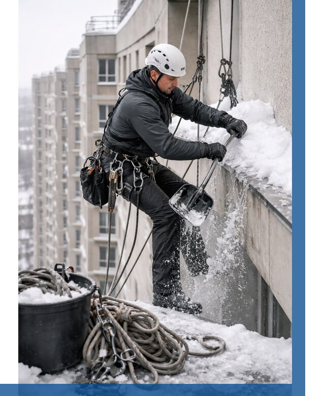 Очистка карнизов от снега в Солнечногорске от 312 р. | ВЫСОТНИК-Слн