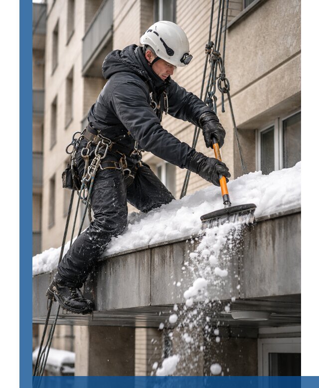 Очистка козырьков от снега в Солнечногорске круглогодично безопасно