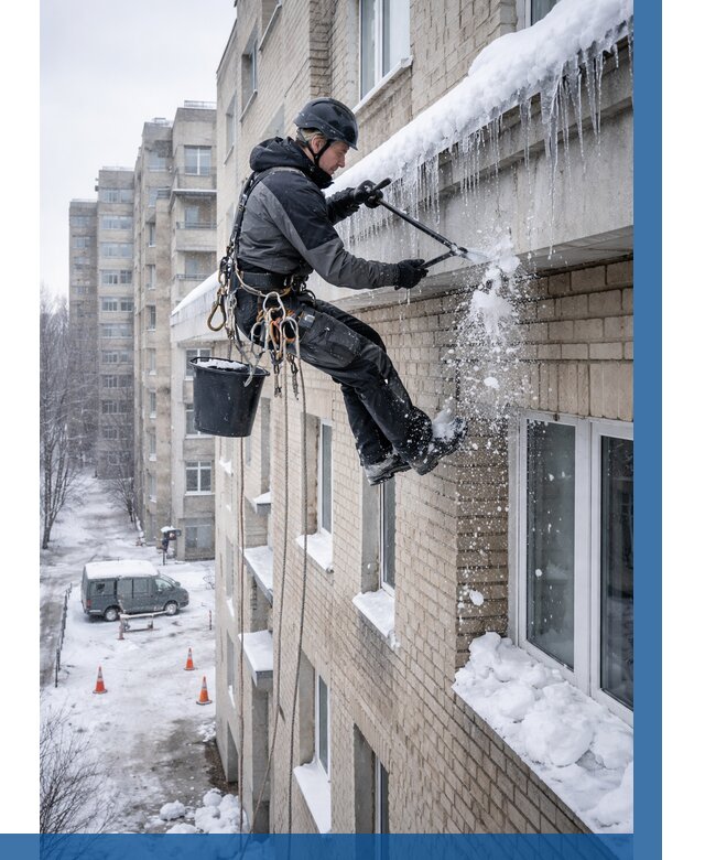Удаление наледи с карнизов в Солнечногорске от 364 р. | ВЫСОТНИК-Слн