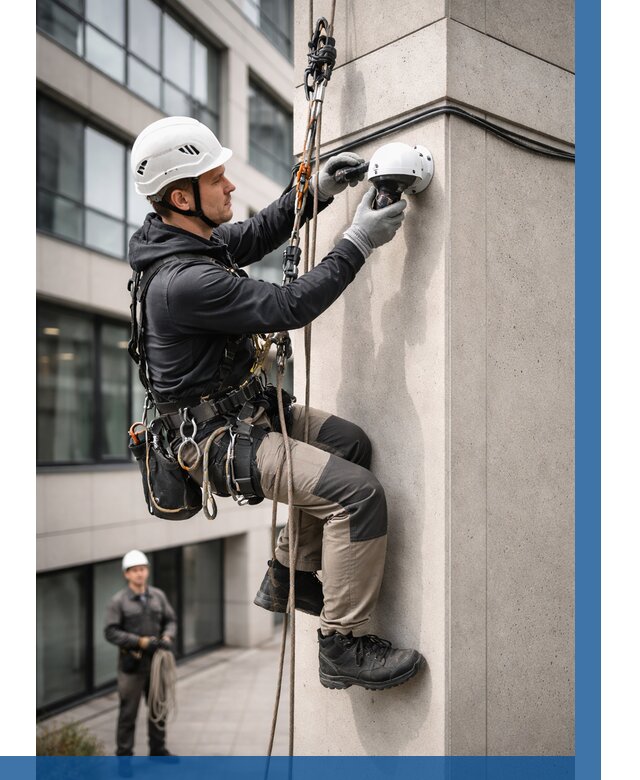 Монтаж камер видеонаблюдения на фасаде в Солнечногорске от 8847 р.-ВЫСОТНИК-Слн