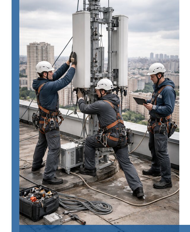 Монтаж антенн связи на крыше в Солнечногорске с вводом в эксплуатацию