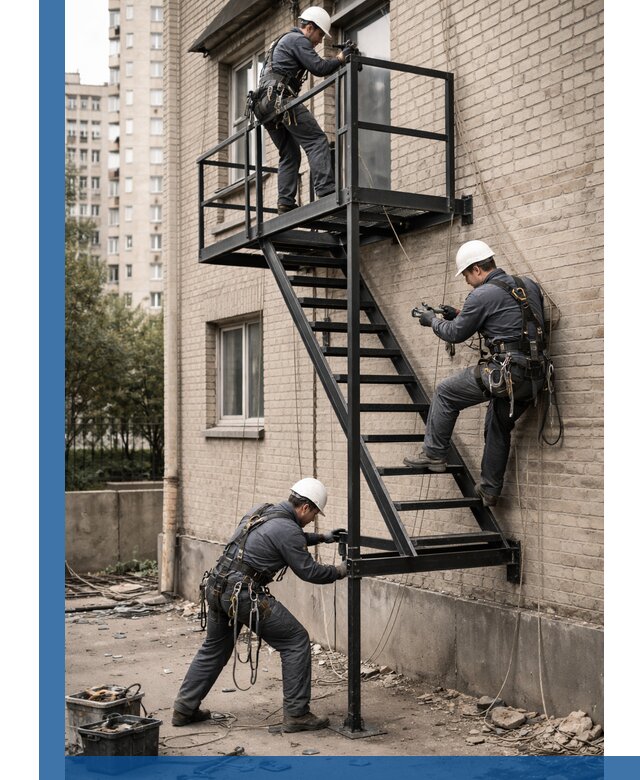 Монтаж пожарной лестницы в Солнечногорске, установка и крепление