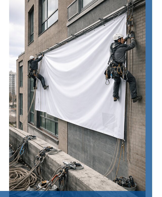 Монтаж баннеров на фасаде в Солнечногорске от 677 р. заказать ВЫСОТНИК-Слн