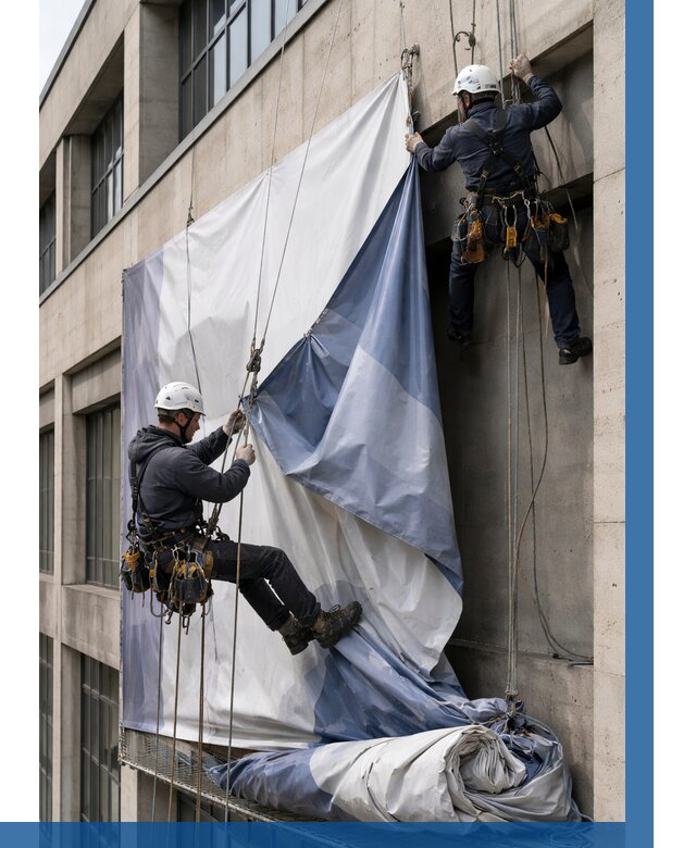 Демонтаж баннеров с фасада в Солнечногорске от 4684 р. | ВЫСОТНИК-Слн