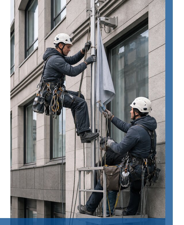 Установка флагов на фасаде в Солнечногорске от 4684 р. | ВЫСОТНИК-Слн