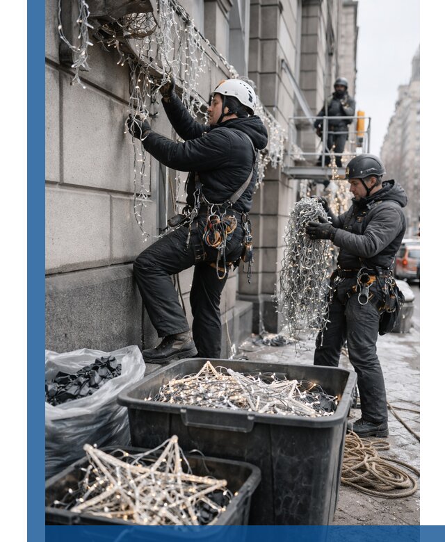 Демонтаж новогоднего оформления и гирлянд в Солнечногорске