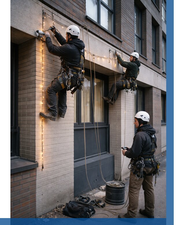 Монтаж гирлянд на фасаде в Солнечногорске от 3643 р. | ВЫСОТНИК-Слн