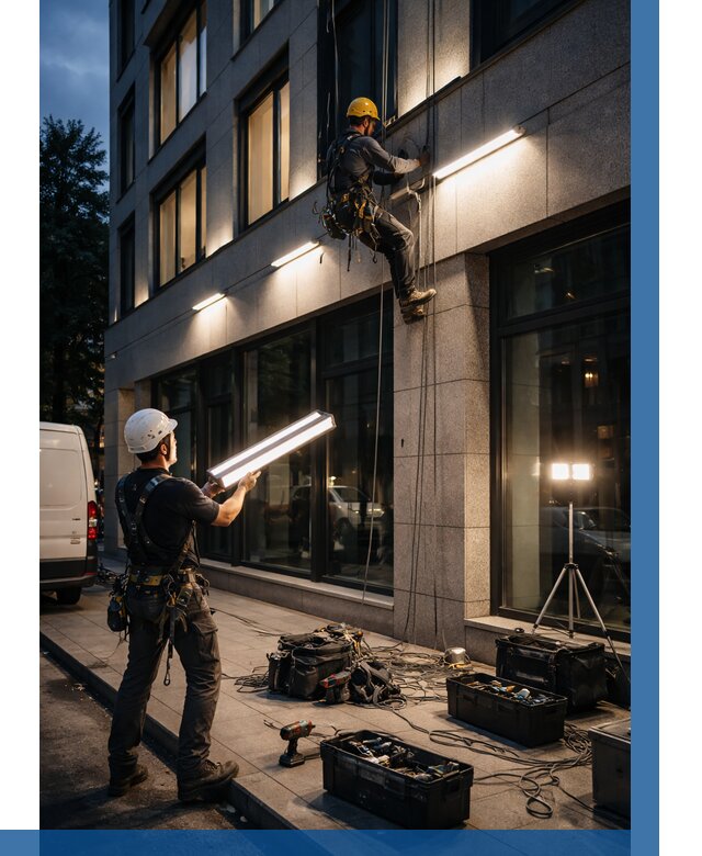 Монтаж архитектурной подсветки здания в Солнечногорске от 2602 р.|ВЫСОТНИК-Слн