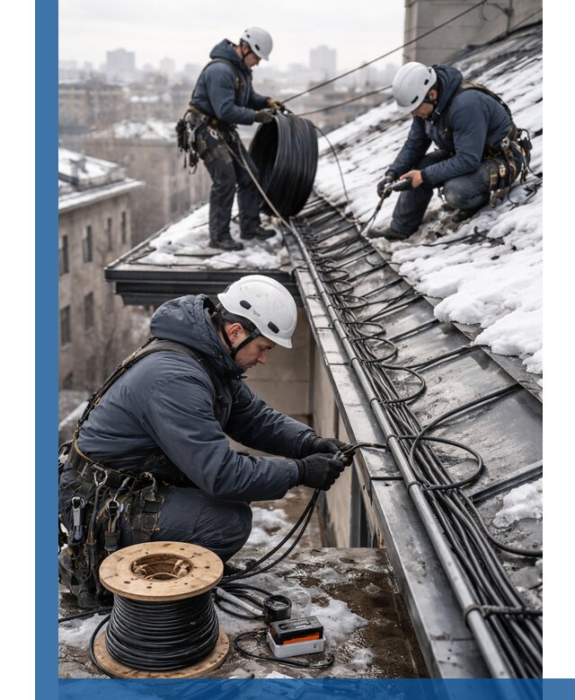 Монтаж греющего кабеля на кровле в Солнечногорске под ключ