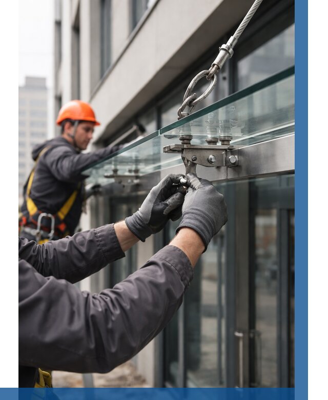 Монтаж стеклянных козырьков в Солнечногорске от 8847 р. | ВЫСОТНИК-Слн