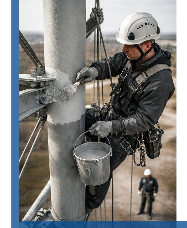 Покраска мачт связи в Солнечногорске промышленными альпинистами