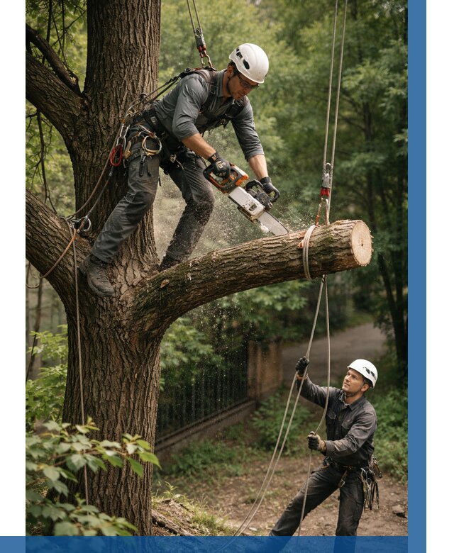 Спил деревьев альпинистами в Солнечногорске от 8326 р. | ВЫСОТНИК-Слн