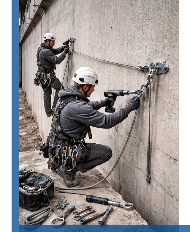 Монтаж анкерных линий высотной безопасности в Солнечногорске